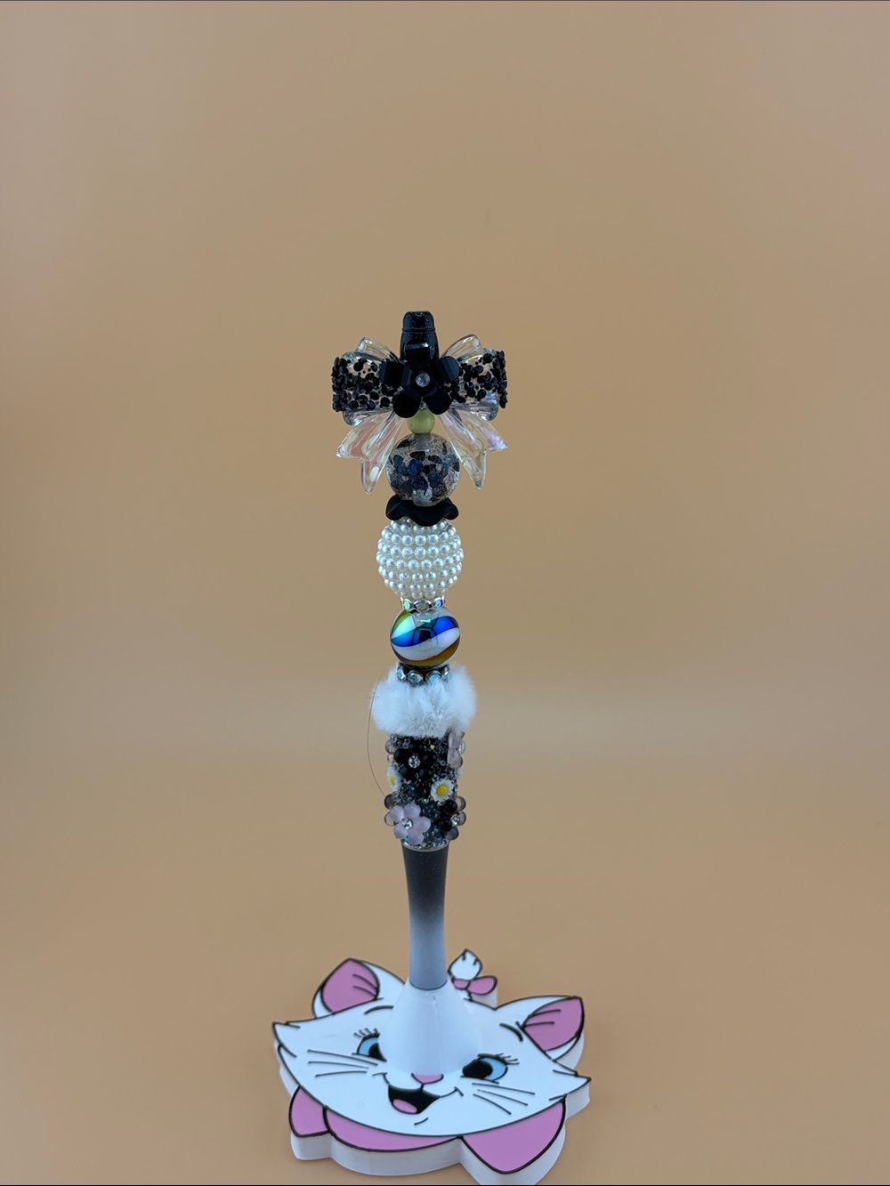 Embellished Black & White Beaded Pen